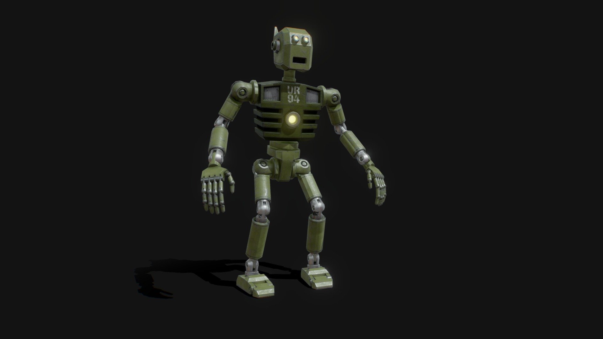 Ski-Fi Worn out Robot  in retro style. Humanoid Iron steampunk military Robot. 3D model created rigged and animated in Blender 3D 3d model