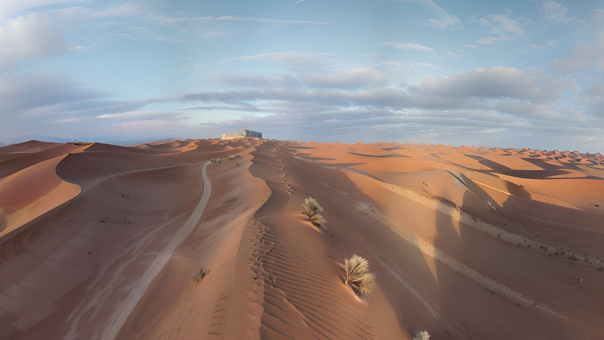 Step into the captivating world of our 3D desert environment, a panoramic vista that unfolds in every direction. Immerse yourself in the vast expanse of golden sands stretching as far as the eye can see, the undulating dunes casting mesmerizing shadows in the sun's warm embrace.

With a 360-degree panorama view, you'll find yourself surrounded by the rugged beauty of this arid landscape. The shifting sands create an ever-changing masterpiece of curves and lines, painted by the winds that have shaped them over millennia.

As you turn in every direction, the horizon seems to stretch endlessly, a testament to the vastness of nature's canvas. The immersive 3D experience allows you to virtually traverse the dunes, taking each step through the sands as if you were truly there.

Beautiful stylized winter(Journey into the Dunes) skybox. Perfect for beautiful, stylized environments, AR,VR and your rendering scene.

panorama texture: 6144 x 3072

used: AI, Photoshop - "Sandswept Serenity: Journey into the Dunes - Buy Royalty Free 3D model by Deepak_Sharma 3d model