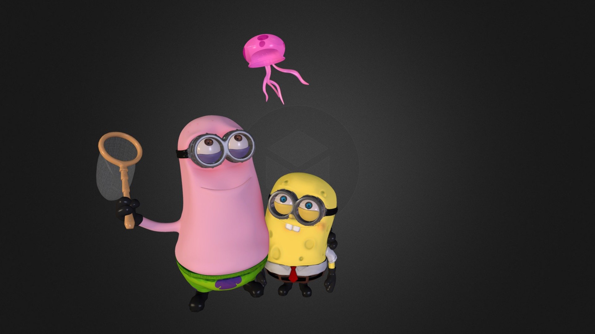 Have you ever imagine your favorite cartoon characters combined?
I love patrick star and spongebob series, it made all my childhood.

and here comes the minion challenge back in 2012/2013,  I totally forgot. an here's 2020, time flies.

so i combined those two to full fill my fantasy. 
LOL 

Oh, and I make this downloadable, so you can use this in any project you got 3d model