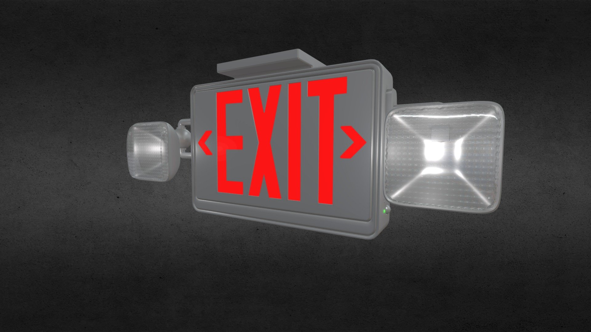 Illuminated &lsquo;Exit' sign based on an actual existing product. Directs building occupants toward doors for exit with battery backup lighting during power failure. Used generally in public establishments, schools, hospitals, commercial and municipal buildings, Blender cycles 2.79b and cycles render engine 3d model
