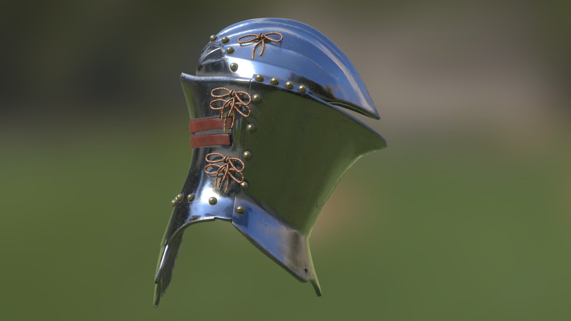 Jousting medieval helm (stechhelm) with PBR textures. 
Low-poly model with detailed normal map, ideal for real-time applications.

Includes 4096x4096 PBR textures 3d model