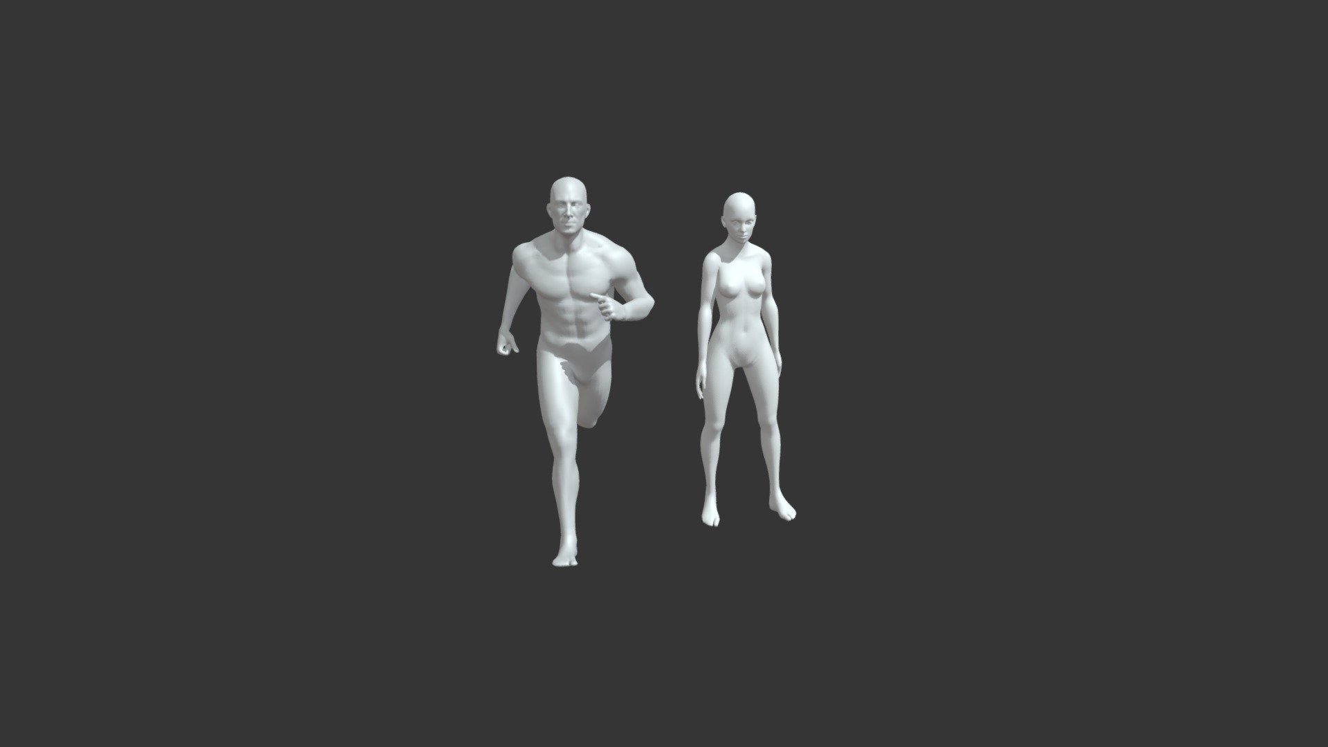 Male and Female Body Base Mesh Animated and Rigged 3D Model 20k Polygons consists of 2 models:  




Male Body Base Mesh Animated and Rigged 3D Model 20k Polygons (20,026 Polygons, 19,611 Vertices)

Female Body Base Mesh Animated and Rigged 3D Model 20k Polygons (20,486 Polygons, 20,258 Vertices)

Good topology ready for animation.  

Technical details:




File formats included in the package are: FBX, OBJ, GLB, PLY, STL, ABC, DAE, BLEND, gLTF (generated), USDZ (generated)

Native software file format: BLEND

Both models are rigged and animated.

6 animations are included: idle, walk, run, squat, push-up, sit down &amp; get up. All animations are full cycles.

Only following formats contain rig and animation: BLEND, FBX, GLTF/GLB
 - Male Female Body Base Mesh Animated 20k Poly - Buy Royalty Free 3D model by 3DDisco 3d model