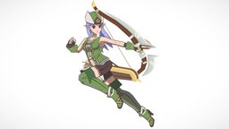 Cartoon Anime Lowpoly hunter, unreal, archer, manga, woman, character, girl, cartoon, game, lowpoly, anime