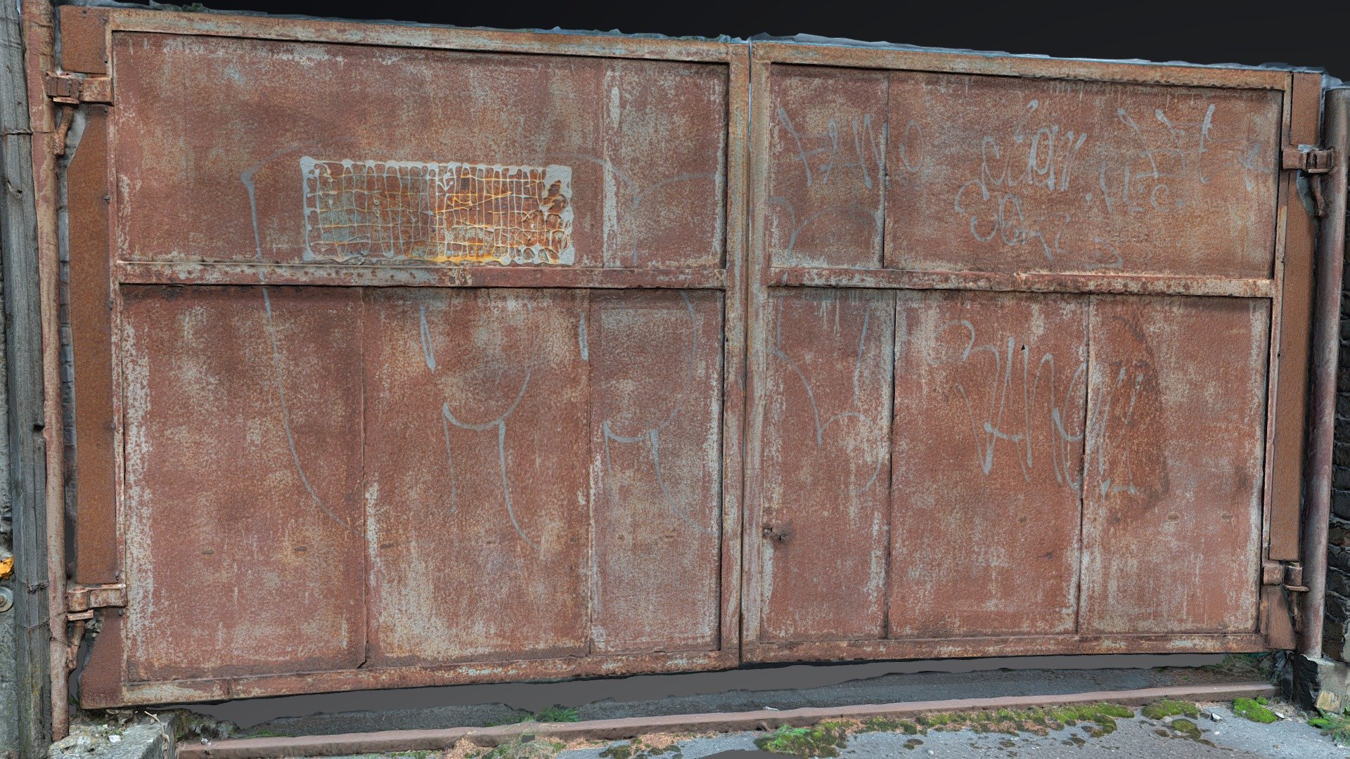 3D scan of an old, soviet metal gate.
Chipped paint , brown rust , old rusty hinges.
With normal map 3d model