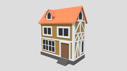 Cartoon Medieval House wooden, cottage, exterior, medieval, houses, huts, hut, town, old, package, cartoon, lowpoly, low, poly, house, city, wood, building, fantasy, village