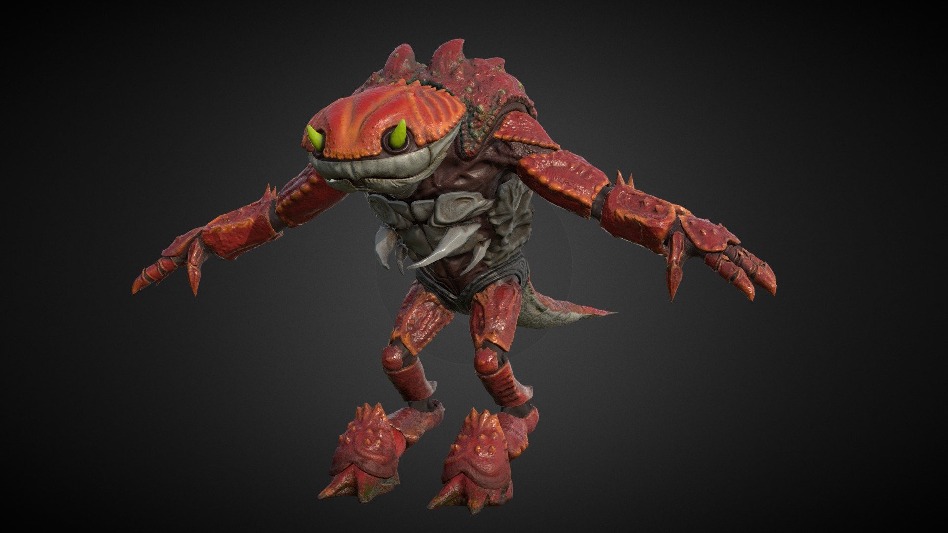 After a long time of sitting unfinished, here he is! This guy has been collecting dust in my computer files for a while. He started as a class project, but I never felt I did the original concept art justice after the one week I had to work on him, so I decided to resculpt and finally get around to texturing him. I had to fix a lot of stuff as well as optimize him for him to be game ready! I’m very happy with how this guy turned out, and it was a good piece to practice all aspects of the pipeline since I did a lot of back and forth changes. I decided to go a bit more realistic and dirty than in the concept by adding grime, barnacles, mold, etc.
Sculpted in ZBrush, Modeled/Retopo/UVs in Maya, textured and rendered in Substance Painter with Iray

Link to the original concept piece - https://www.deviantart.com/armandeo64/art/Crab-639872936 - Crab Monster - 3D model by Dusty Langeberg (@dlangeberg) 3d model