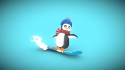 3December 2022 Day 16: Penguin penguin, snowboard, blender, lowpoly, gameart, animal, 3december2022challenge