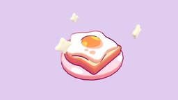 Egg toast food, cute, egg, cartoony, kawaii, 3dsmax, 3dmodel, noai