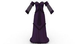 Strapless Off Shoulder Long Purple Dress cocktail, , fashion, medieval, off, purple, girls, long, clothes, dress, gown, realistic, real, beautiful, womens, elegant, shoulder, wear, evening, pbr, low, poly, female, strapless