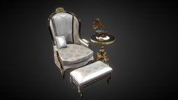 Vintage Victorian Armchair victorian, armor, gramophone, vintage, foot, table, gothic, rest, sidetable, maya, chair, fantasy