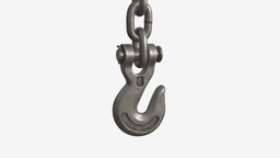 Metal Hook with Chain heavy, hook, industry, equipment, metal, tool, iron, chain, strong, crane, lifting, weight, strength, 3d, pbr, construction, industrial, steel, mwork