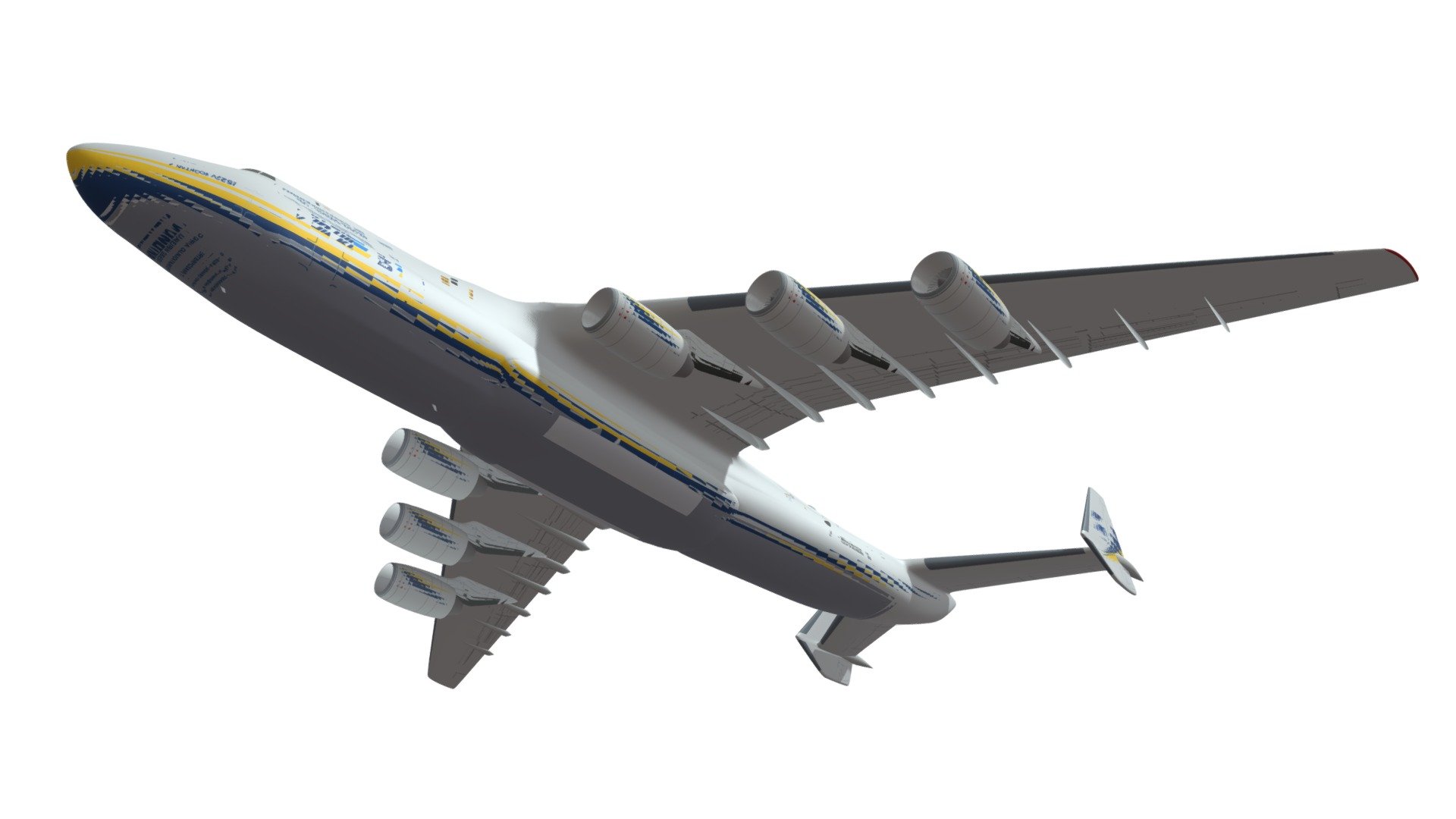 3d model of Antonov An-225 Mriya.

This version is aerial scene (comes without landing gear)

Full version with landing gear available as separate product.

Render - Antonov An-225 Mriya Aerial - Buy Royalty Free 3D model by 3DHorse 3d model