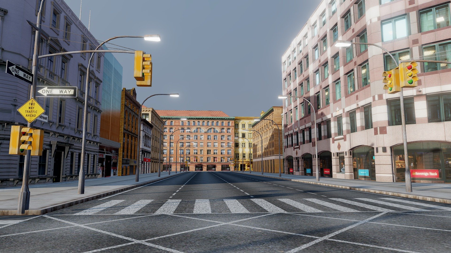 This city was made using mainly photographic data.
The model is made up of 1 very detailed tilable block for easy expansion, detailed road network, billboards, and street furniture.
The building texture sizes vary

This model can be used for interactive purposes (eg. game environments, Vr walkthroughs etc.) - Low Poly Street Scene - Buy Royalty Free 3D model by Giimann 3d model