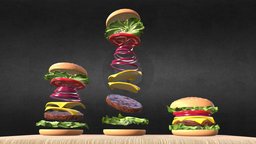 Cheeseburger burger, food, sandwich, delicious, tomato, lettuce, onion, cheese, slice, ring