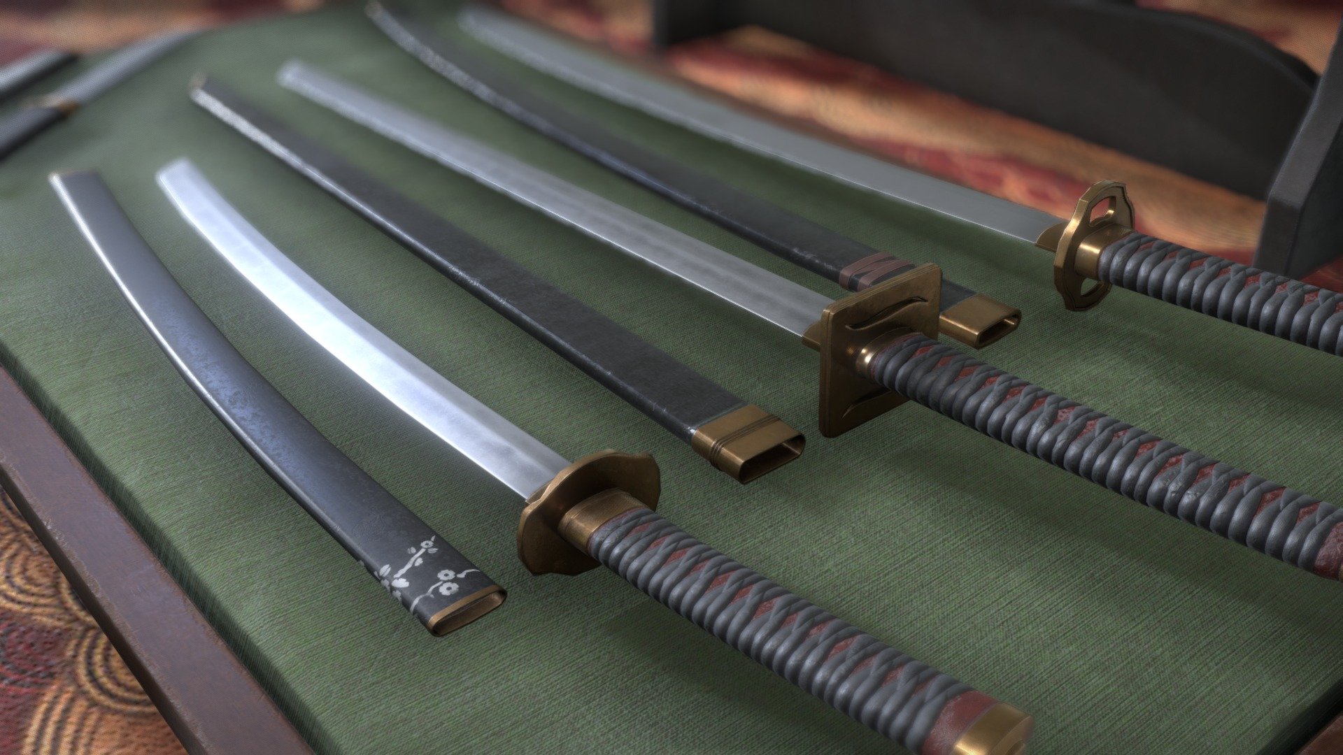 You can use this model for any purpose, even in a commercial project.
There are LODs in the archives




Card resolution: 4096 to 4096

License: CC Attribution.

Artstation - Сlick

Boosty - Сlick

Models: Katana, Naginata, Nodachi, Shinobigatana, Tanto, Wakizashi, Yari and decorations

(I post paid and free content on Boosty. Any packs, models, textures, etc. that I was going to sell can be downloaded by subscribers of the &ldquo;Adept