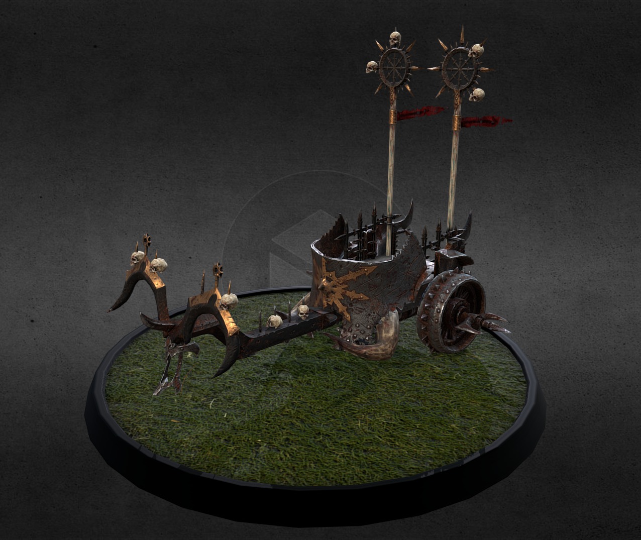Beastmen Chariot created for Creative Assembly’s Warhammer - Total War game. All assets where created by myself 3d model