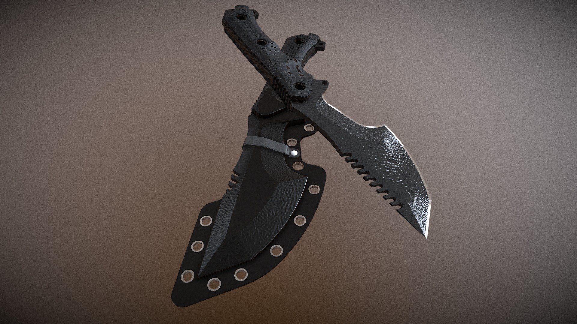D Tracker is one of popular knife among survivor that combine both of axe and skinner knife in one product.
Brimob Tracker knife designed for Brimob or Indonesian Police Brigade Mobile back in 2016 3d model