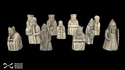 Lewis Chess Pieces: Complete Set medieval, scotland, walrus, ivory, national, bishop, queen, rook, pieces, king, lewis, chesspiece, warder, museums, hoard, chesspieces, uig, metashape, agisoft, chess, knight