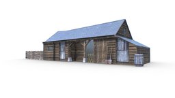 Wooden Barn wooden, log, cabin, ready, barn, farm, realistic, game, low, poly, house, wood, building