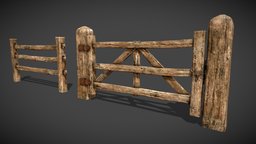 Old Wood Fence fence, gate, landscape, field, abandoned, wooden, pack, rusted, rustic, collection, ready, dirty, farm, old, gateway, game, pbr, low, poly, wood, modular, wall, apocalypser