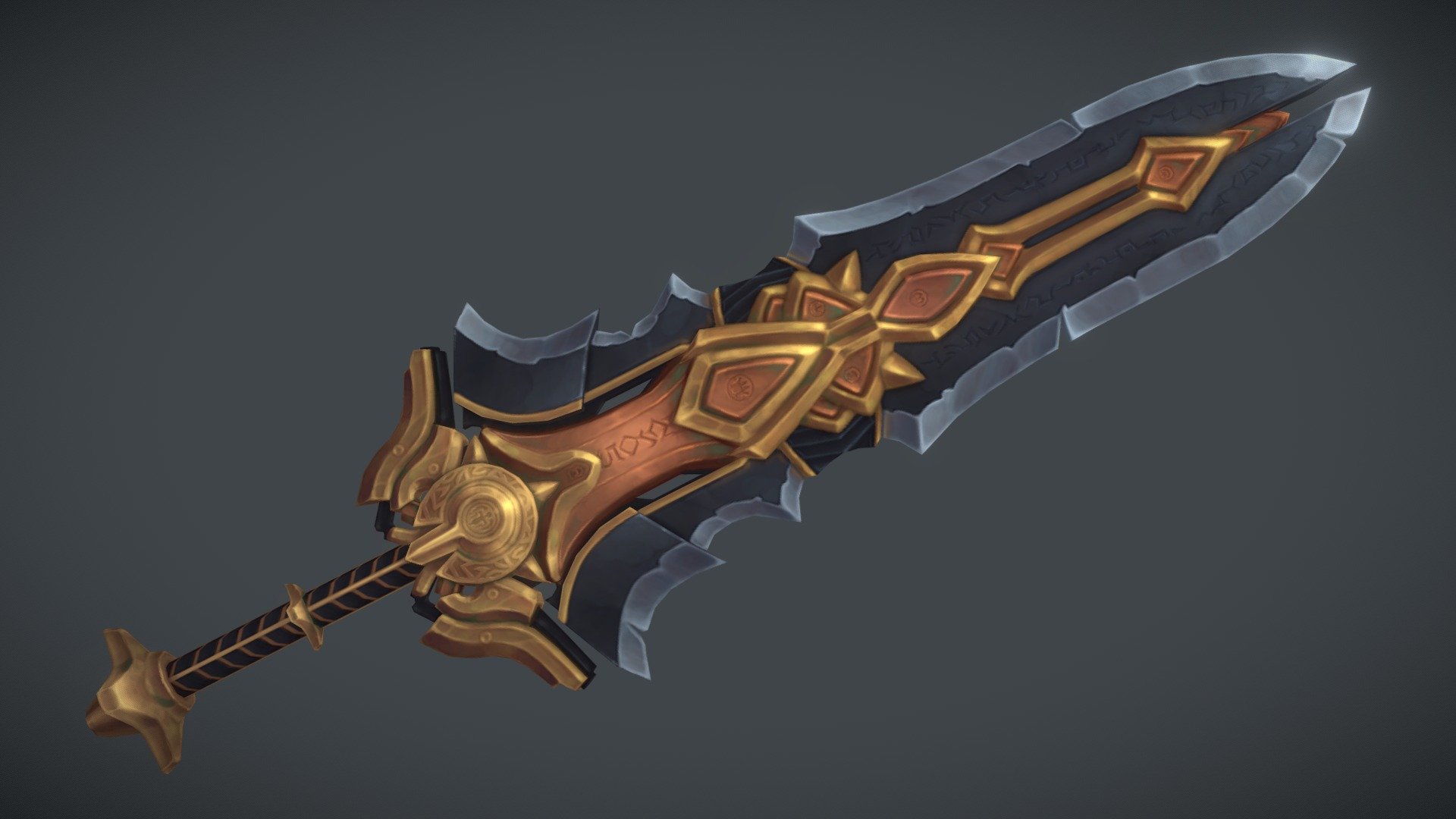 Fan art of the Armageddon Blade from Darksiders.
3.5k triangles, 512x512 texture.

Included is a video walkthrough of my project, showing off a method I use for a more flexible, non-destructive workflow - allowing for quick iteration and creation of colour palette variations.

Full project here: https://www.artstation.com/artwork/VyYbW8

Tutorial here: https://www.youtube.com/watch?v=9P7Ff2v1UiY - Darksiders' Armageddon Blade - Fan Art - 3D model by Piemaster 3d model