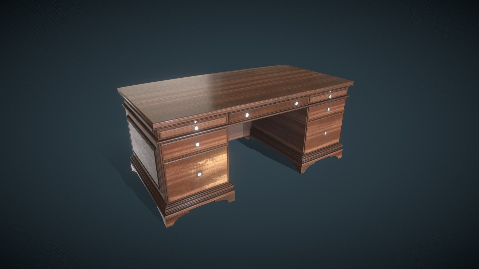 Classic Office Desk

Assets:
Classic Office Desk
193.4cm Width(X), 103.6cm Length(Y), 82.7cm Height(Z)
76.2in Width(X), 40.8in Length(Y), 32.6in Height(Z)
Polycount: 6,118
Triangle count: 12,114
Vertex count: 6,486
Bones: 10

Materials:
Includes 1 Materials/Texture sets
Classic Office Furniture Mat

Textures:
Included texture types: Base Color, Diffuse, Ambient Occlusion, Glossiness, Height, Metallic, Normal Map (OpenGL), Normal Map (Direct-X), Roughness, Specular-Level, Emissive
Included Texture Sizes: 1024px, 2048px, 4096px
Included Texture Formats: JPG, EXR, 

Average Texel Density:
10.24 px/cm @ 4096x4096 image resolution

Please contact me if you have any questions or business inquiries: bsw2142@gmail.com

You Can Also Get A Quote From Me Via Questioneer! Google Forms - Classic Office Desk - Buy Royalty Free 3D model by Brandon Westlake (@dr.badass2142) 3d model