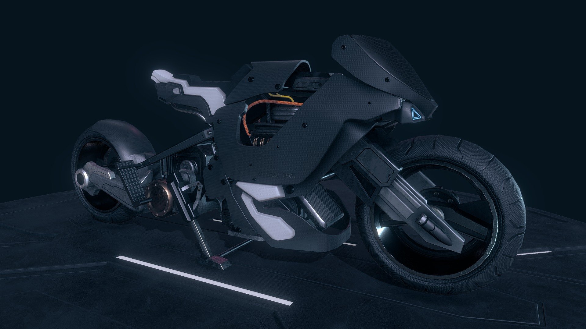 Prototype of a high-tech electric motorcycle using 3DsMax for modeling, 3D-Coat for texture.
4 shaders 4k: frame / fairings / motor / wheels - XS Motor Tech - Buy Royalty Free 3D model by carlito69 (charles coureau) (@carlito69) 3d model