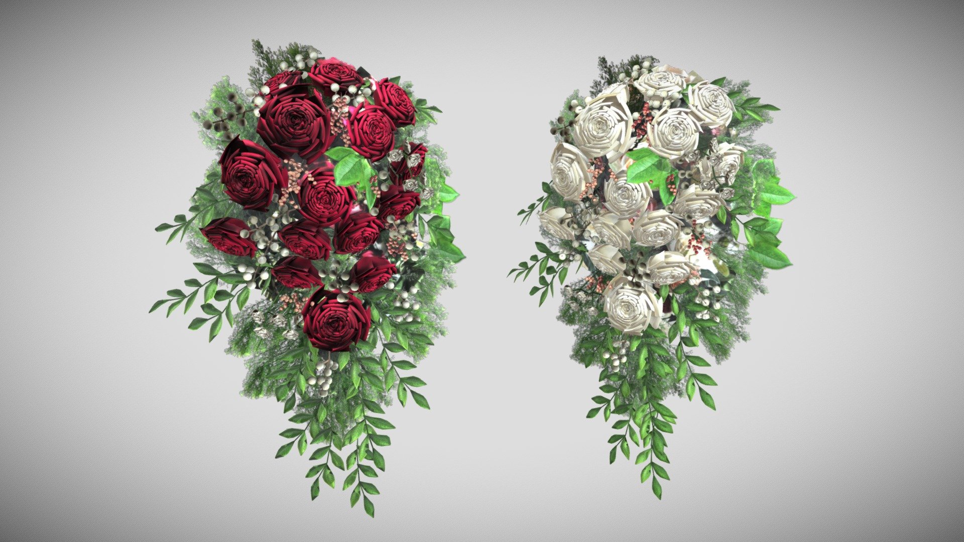 Can fit to any character, ready for games

Quads, Clean Topology

No overlapping logical unwrapped UVs

Baked Diffuse Texture Map, Red And White Versions

Normal, Shadow and Specular Maps

FBX, OBJ

PBR Or Classic - Cascade Bouquet Of Roses - Buy Royalty Free 3D model by FizzyDesign 3d model