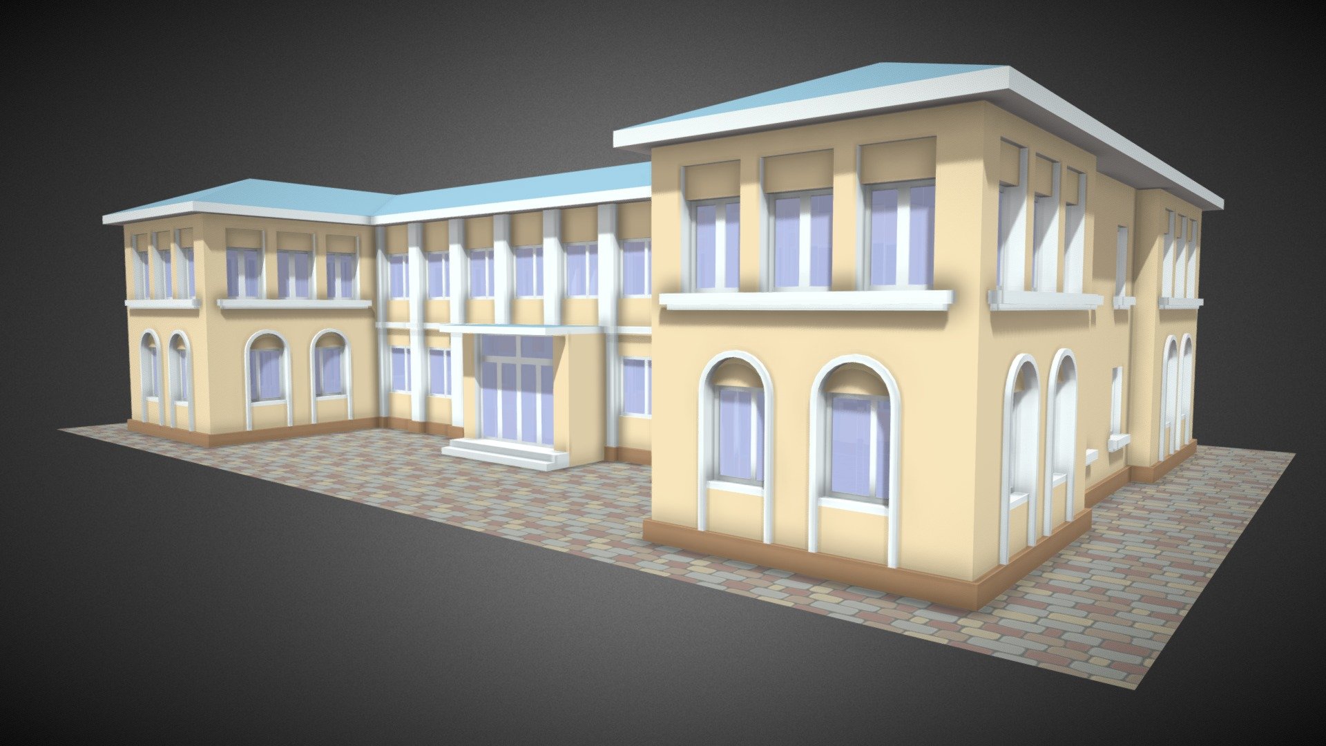 Big muncupal building, soviet era stylized. Can be used as Typegraphy or school. Lowpoly.
Made by @yellika optimized by @Moora and me.  Part of our Forest Riders driving simualtor game 3d model
