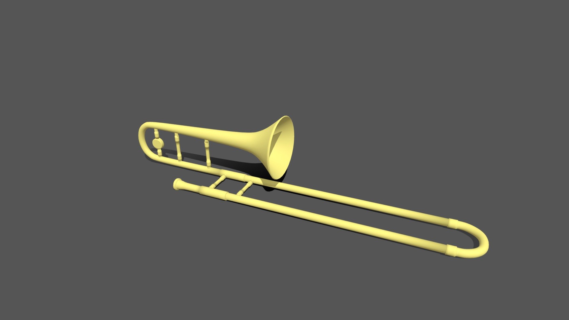 This is a 3d model of a trombone. The trombone was modeled and prepared for cartoon style renderings, background, general CG visualization etc presented as a mesh with quads only.

Verts : 24.130 Faces: 23.808

The 3d model have simple materials with diffuse colors.

No ring, maps and no UVW mapping is available.

The original file was created in blender. You will receive a 3DS, OBJ, FBX, blend, DAE, Stl.

All preview images were rendered with Blender Cycles. Product is ready to render out-of-the-box. Please note that the lights, cameras, and background is only included in the .blend file. The model is clean and alone in the other provided files, centred at origin and has real-world scale 3d model