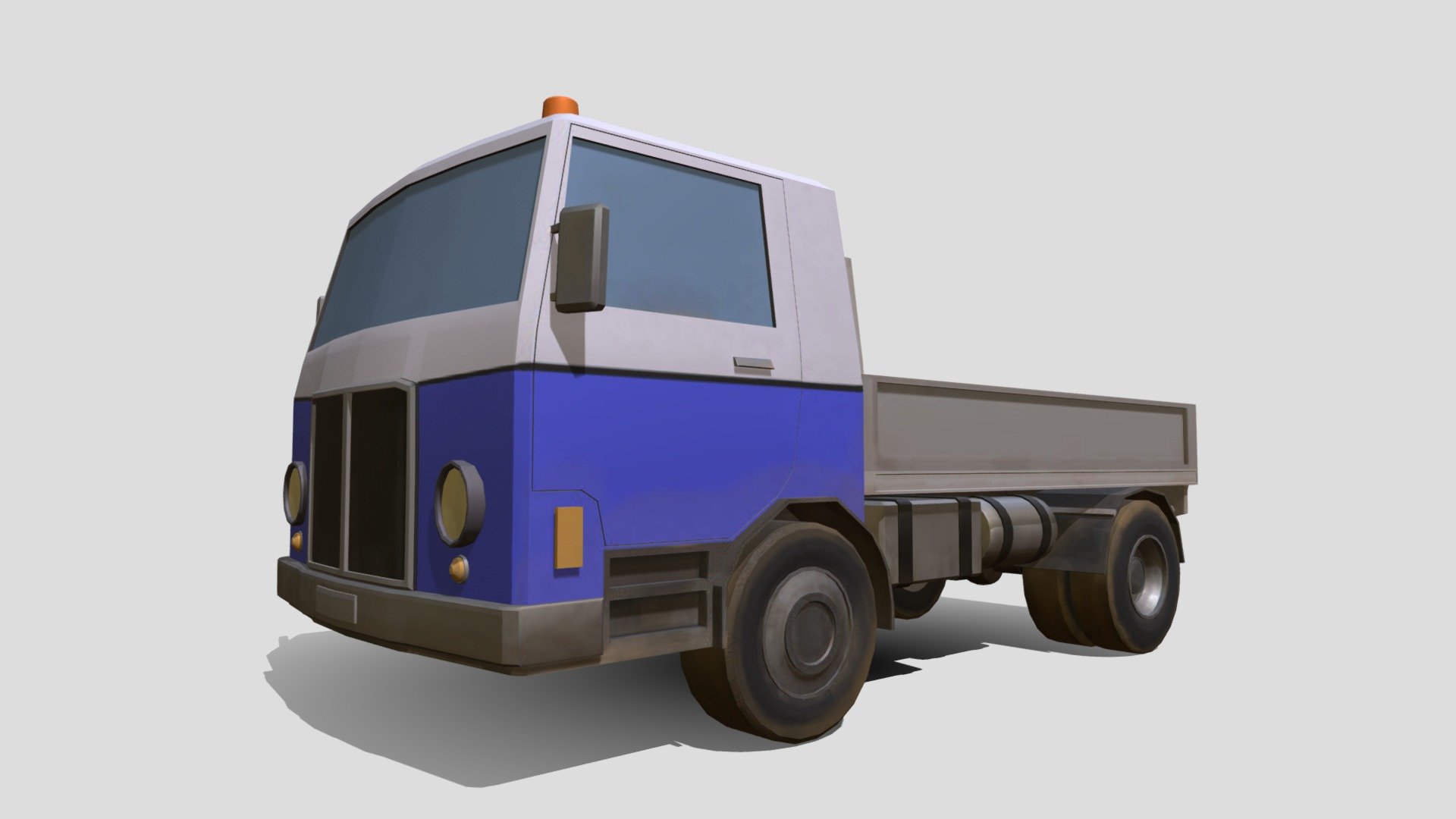 Low Poly Truck with hand painted textures- Diffuse, Metal, Roughness, The model uses a single texture atlas that is of 2k resolution. The model are made in Blender, textures mainly in Blender in combination with Affinity Photo. The vehicle are inspired by real world model with a realistic scale, but the style have been kept as &ldquo;LowPoly