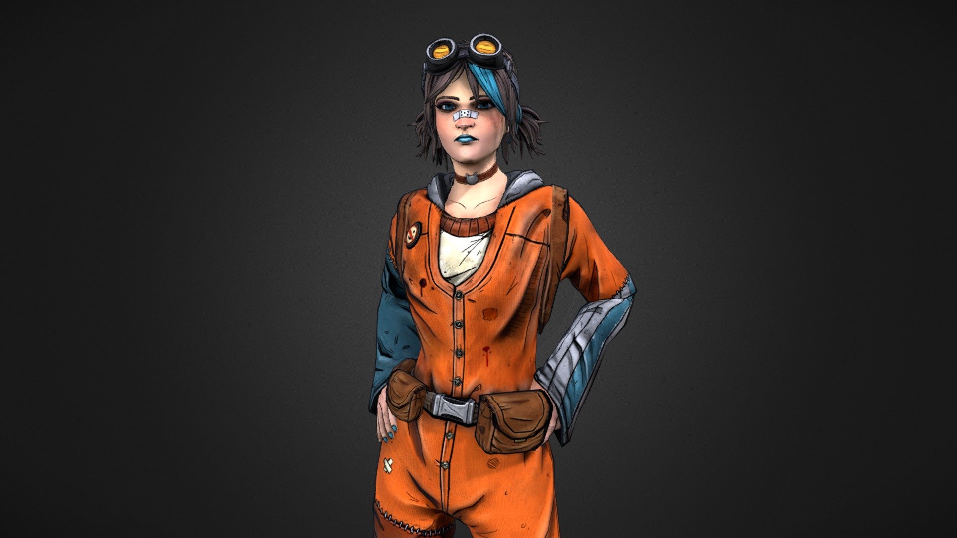 Artstation page: https://www.artstation.com/artwork/4rxXL

A new Borderlands-inspired character I made for the Grads in Games Rising Star 2018 Character Art competition.
Ash is a teenager who’s grown up on Pandora [the setting of the Borderlands games], a savage wasteland of a planet filled with bandits and monsters. Naturally, having grown up there and now in her late teenage years, she’s jaded and bored by the whole experience, spending her days scavenging the barren wastes and looking for something interesting 3d model