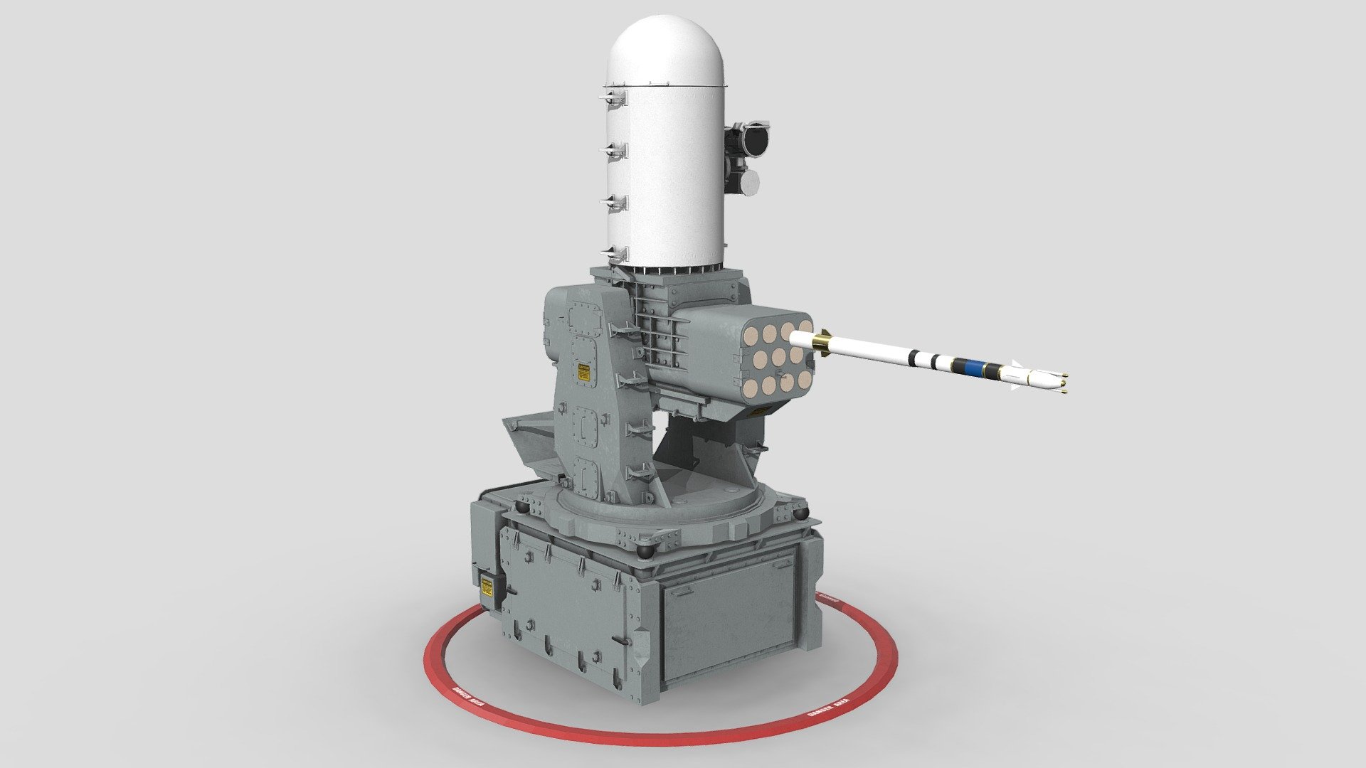 MK-15 Mod.31 SeaRAM Close-In Weapon System 
Missiles: 11 x RIM-116 rolling airframe missiles (RAM) 
Highly detailed MK-15 Mod.31 SeaRAM model 
For far and near angles. 
For rendering animations and games. 
Has real dimensions. 
Model formats: * .max . ma .fbx .blend 
All textures are 4k resolution - Mk 15 Mod 31 SeaRAM - Buy Royalty Free 3D model by IgYerm (@IgorYerm) 3d model