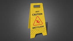 Wet Floor Sign warehouse, floor, wet, sign, furniture, substancepainter, realitycapture, asset, 3d, lowpoly, model, free, textured, download