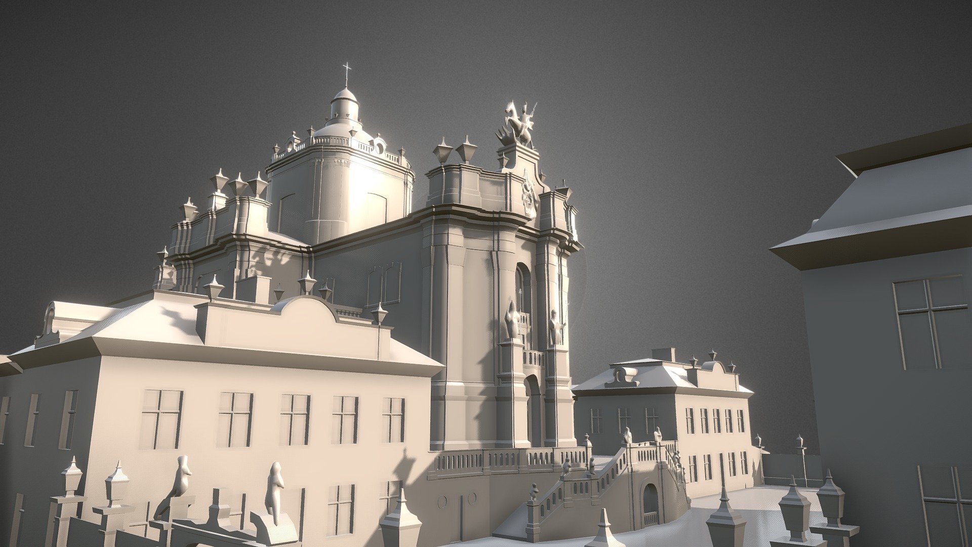 An Mid-poly cathedral modeled in Blender. Model based on St. George's Cathedral placed at Ukraine. It can be used for realtime rendering same as offline renders due to optimal topology. Blender 2.8 file is provided with lighting setup that is used in preview images 3d model