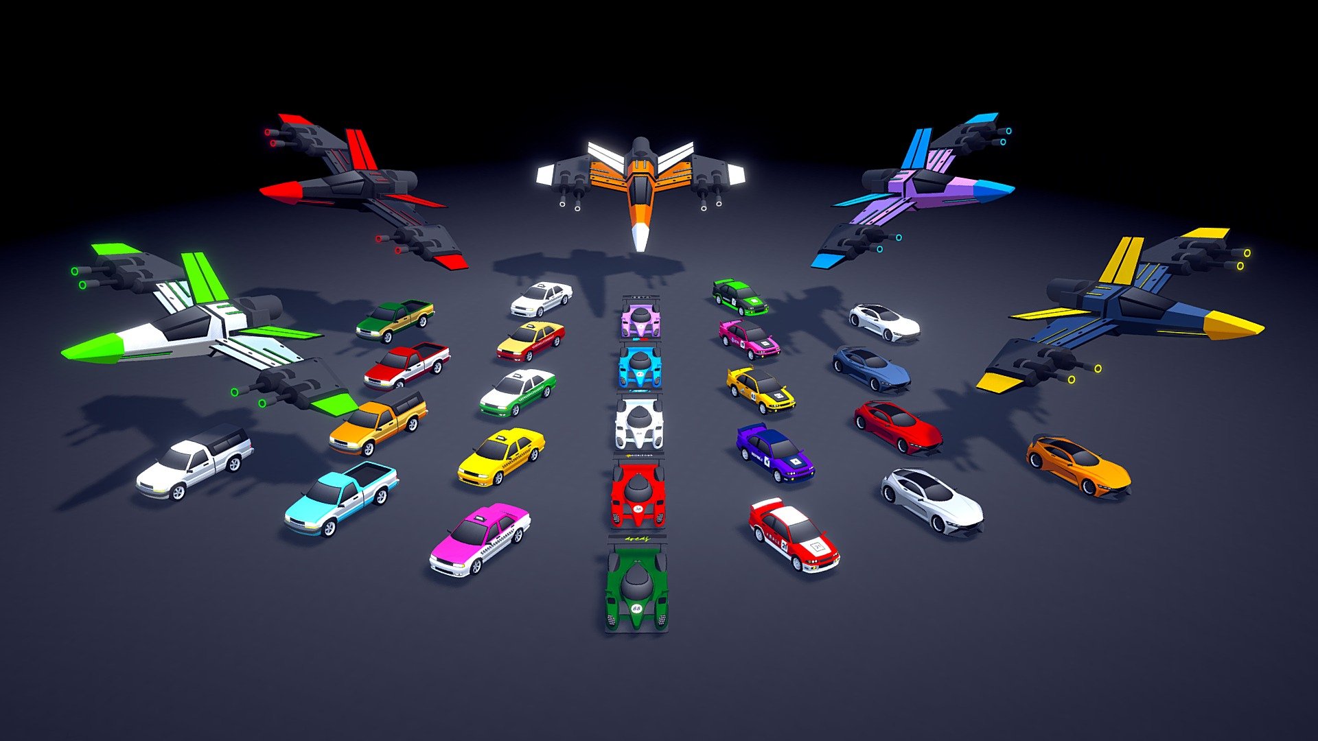 This is the April update of ARCADE: Ultimate Vehicles Pack!. All these vehicles will be added in April 1st with no additional cost. Available in Unity3D (in the Unity Asset Store and Sketchfab.

This update includes racing cars, utility vehicles and spaceships!. I hope you like it

Best regards, Mena 3d model