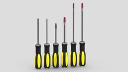 6 Screwdrivers Set kit, saw, tape, hammer, set, screw, complete, tools, generic, new, big, collection, wrench, vr, ar, pliers, realistic, tool, old, machine, screwdriver, toolbox, stanley, vise, gardening, dewalt, asset, game, 3d, low, poly, axe, hand