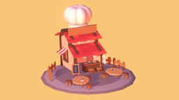 Ethereal Games stool, restaurant, videogame, chef, table, meals, menu, cartoon, lowpoly, city, stylized, gameready, noai