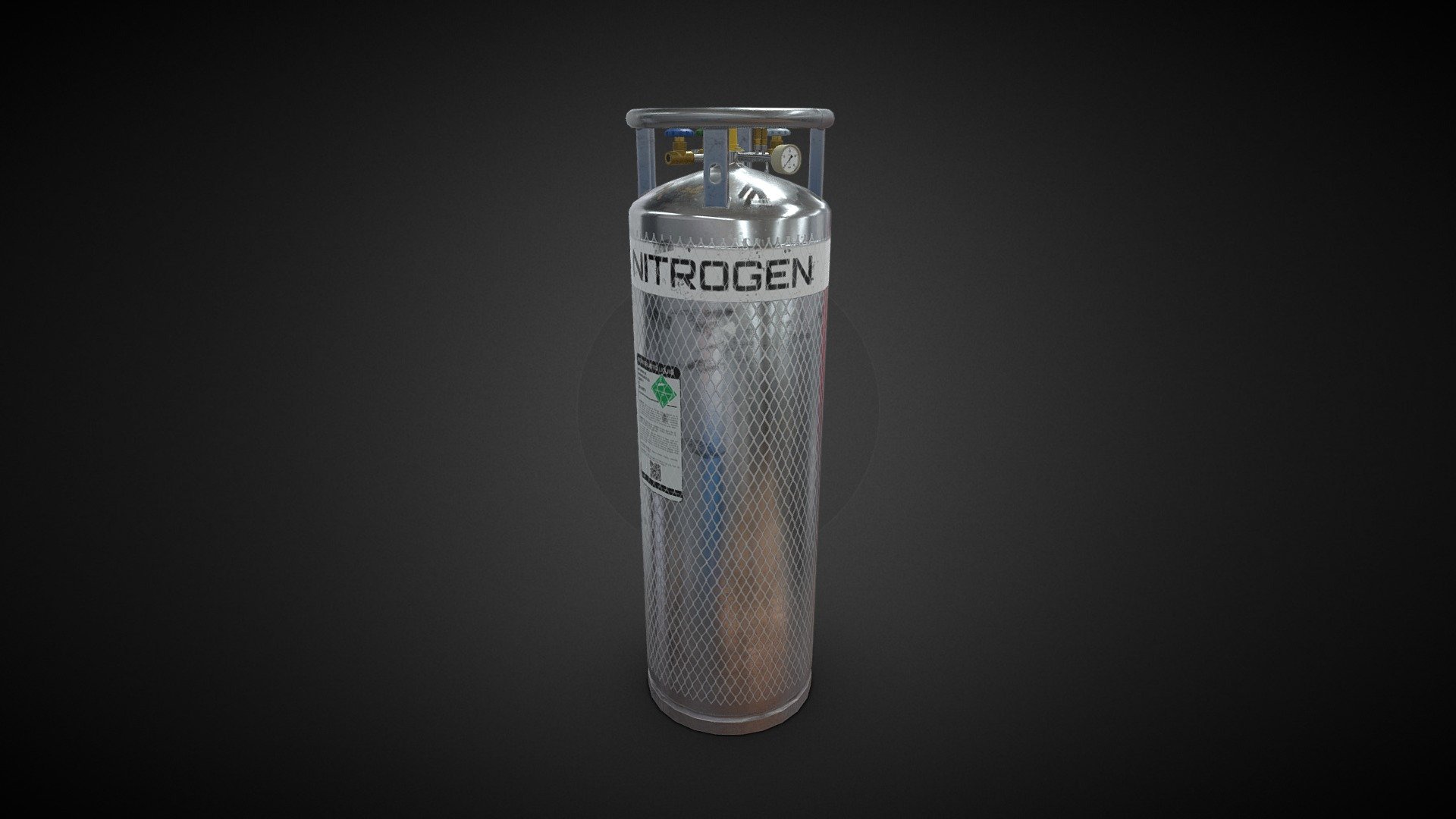 Highly detailed low poly liquid nitrogen tank suitable for industrial visualization, simulation, and games.

Technical Features:




PBR Textures: base color, roughness, metallic, and normal map

Polys: 5111 (9964 tris)

Real-world scale based on references

All branding and labels are custom made

Formats included: .blend / .fbx / .obj

Textures




This model includes two sets of textures, with and without the white packing net.

Number of textures: 8

Texture format: PNG

Texture size: 4096 x 4096

The model can be used in any game, personal project, ArchViz, etc. It may not be reselled or redistributed 3d model