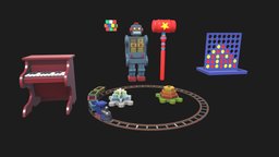 Stylized lowpoly Toys Pack tree, rubiks, toy, hammer, toys, lowpoly, piano, stylized, robot