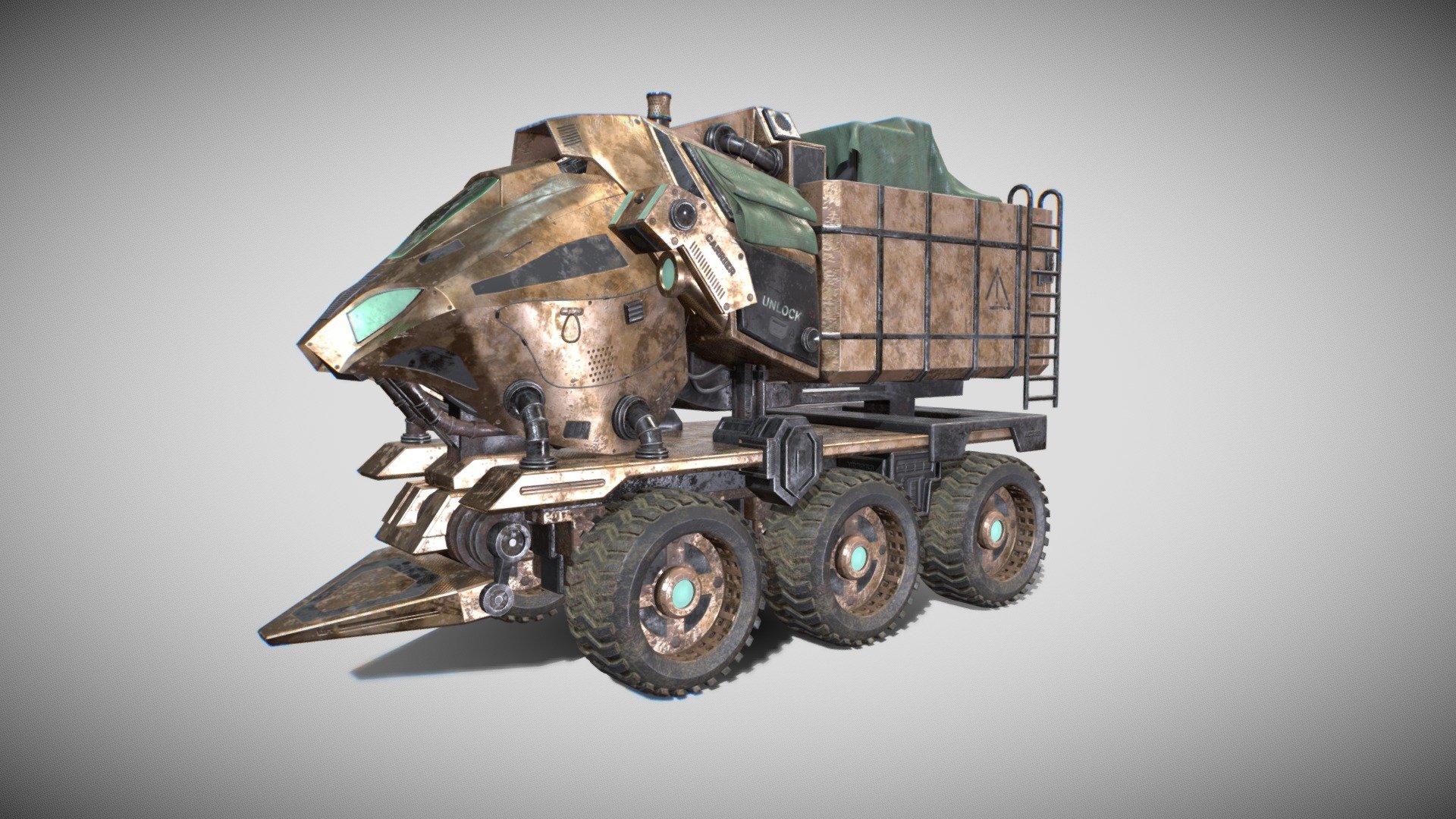 Hey everyone! I am pleased to share with you the cargo truck I made for the Rustborn project at DAE. 

Softwares used:
- Maya (Modeling / UV Unwrapping)
- Zbrush (Cloth Sculpt / Cleanup)
- Substance Painter (Texturing)
- Photoshop (Custom Decals) - Rustborn N23 Cargo Carrier - 3D model by JelleMoes 3d model