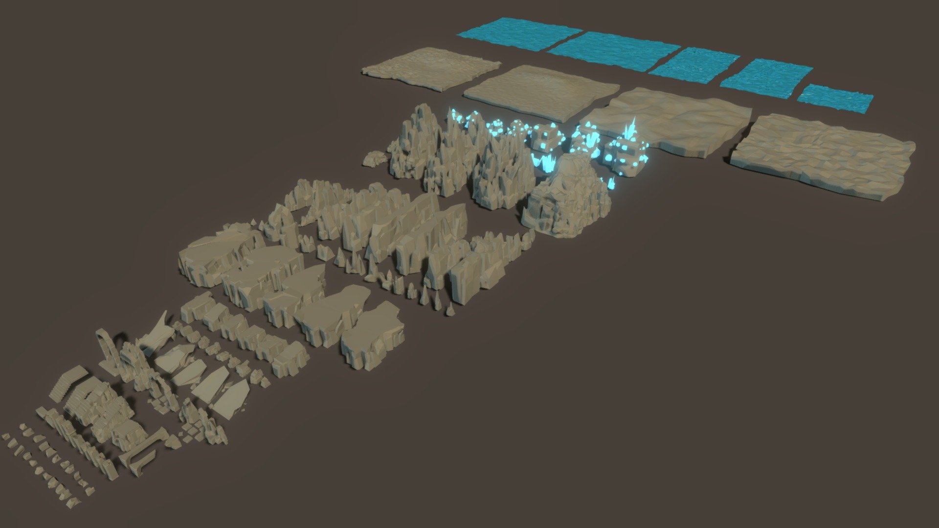 A low-poly pack that includes various types of stones, rocks and mountains 3d model