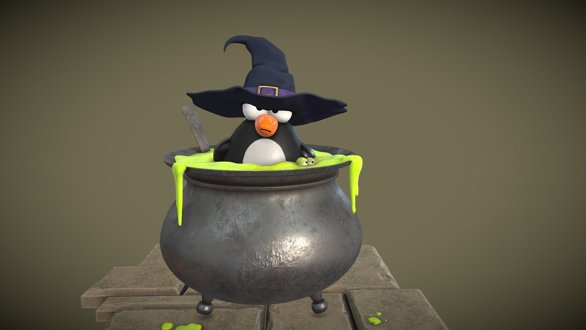 Penguin is getting into the Halloween spirit. Only problem is, they are regretting taking a bath in slime&hellip; - Penguins Halloween Bath Time - Buy Royalty Free 3D model by Philip Gilbert (@PhilipAGilbert) 3d model