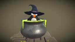Penguins Halloween Bath Time fun, bath, penguin, slime, 3dasset, cauldron-witch, cauldron, witch, fantasy, halloween, cauldron-witch-fantastic, halloween-2022, cauldronwitch, penguin-witch
