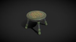 Mongolian Wood Table Short ornate, antique, asian, furniture, table, mongolian, props-game, end-table, wood