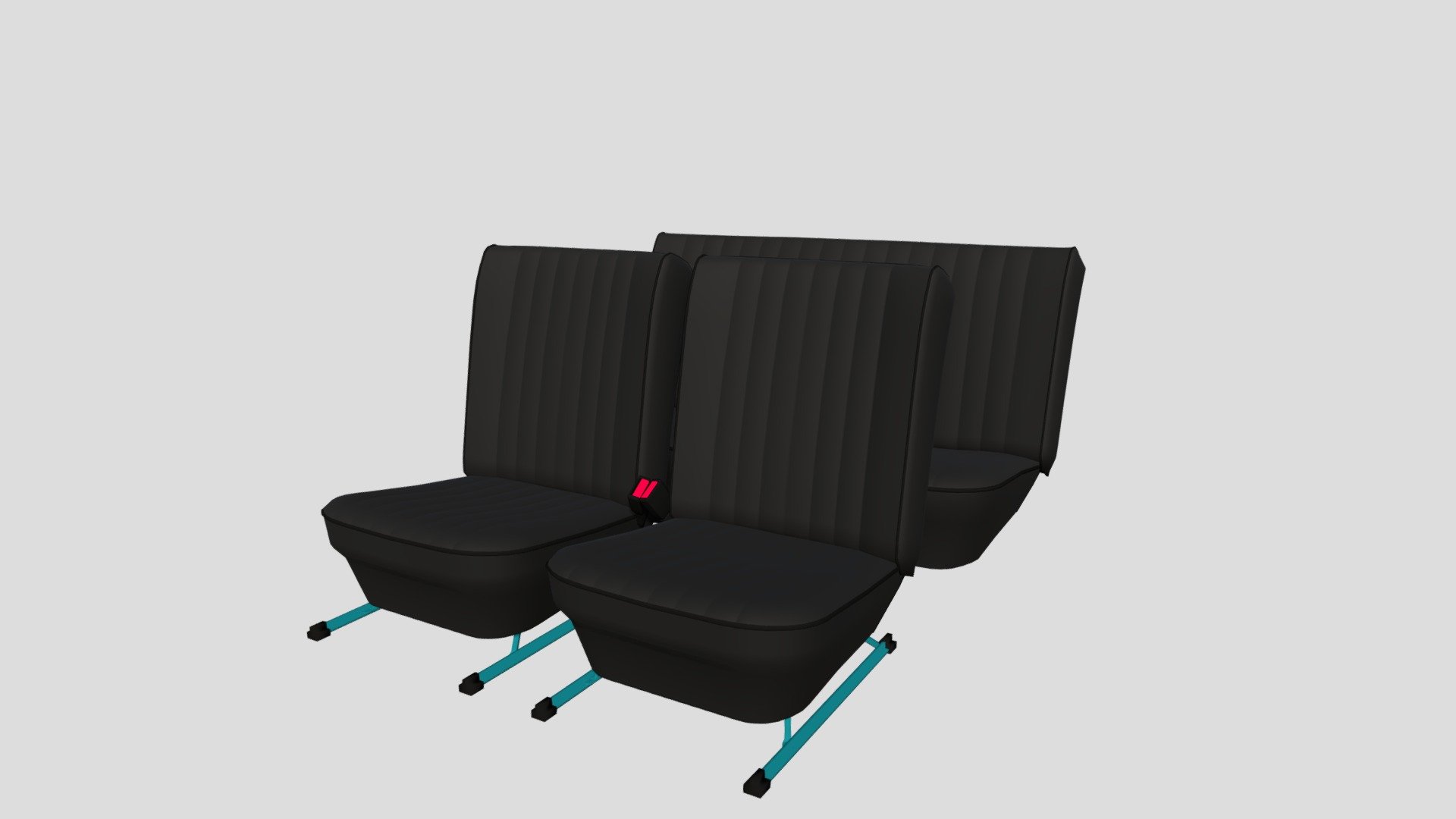 Generic Car Seats 3d model rendered with Cycles in Blender, as per seen on attached images.

File formats:
-.blend, rendered with cycles, as seen in the images;
-.obj, with materials applied;
-.dae, with materials applied;
-.fbx, with materials applied;
-.stl;

Files come named appropriately and split by file format.

3D Software:
The 3D model was originally created in Blender 2.8 and rendered with Cycles.

Materials and textures:
The models have materials applied in all formats, and are ready to import and render.

Preview scenes:
The preview images are rendered in Blender using its built-in render engine &lsquo;Cycles'.
Note that the blend files come directly with the rendering scene included and the render command will generate the exact result as seen in previews.
Scene elements are on a different layer from the actual model for easier manipulation of objects 3d model
