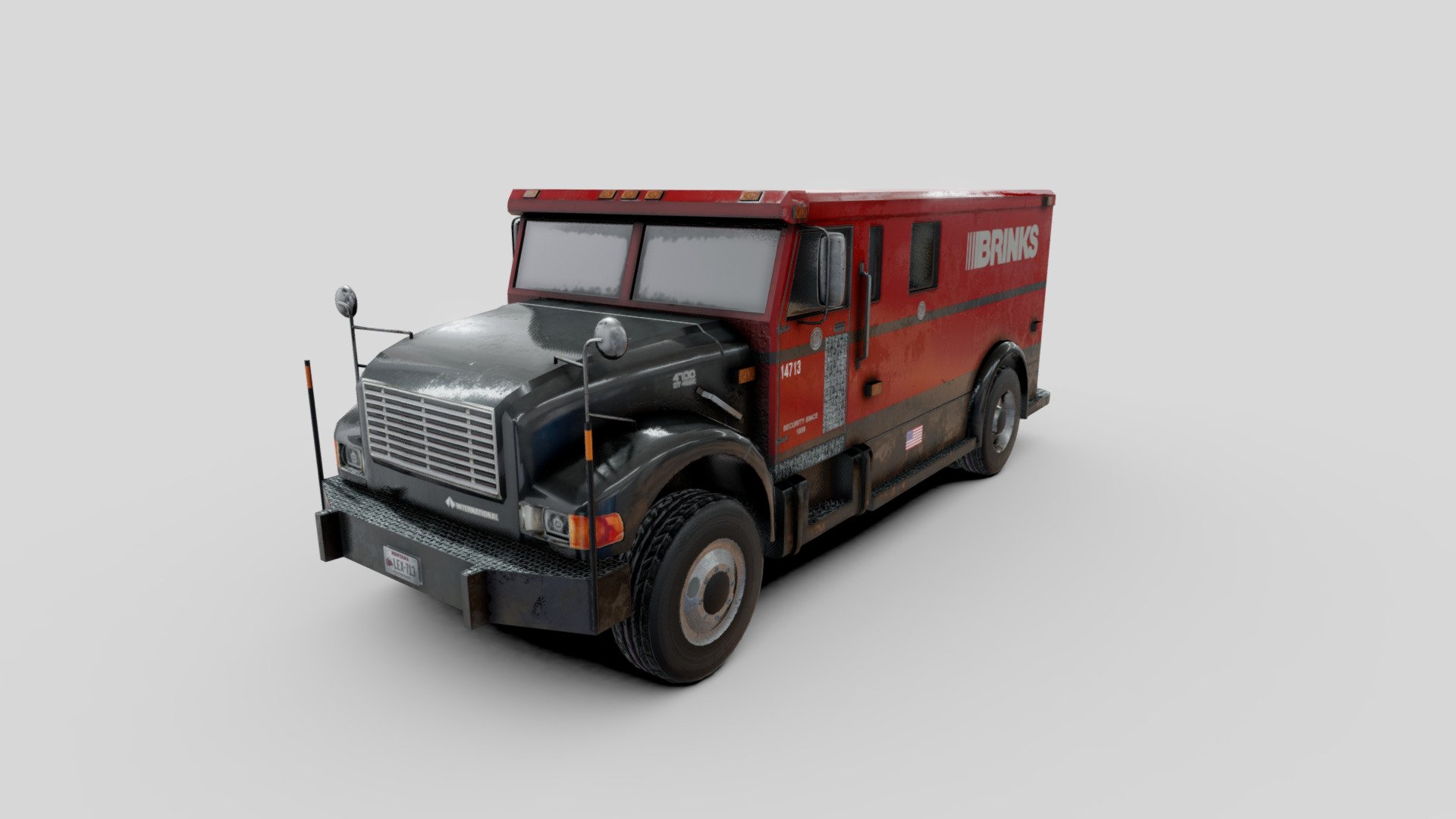 1995 model of International 4700 Armored Truck in Brinks livery 3d model