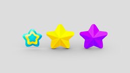 Cartoon five-pointed stars element, icon, shiny, star, pentagram, shining, lowpolymodel, handpainted, design