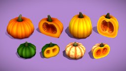 Pumpkins food, prop, gameprop, ground, market, vegetable, squash, gourd, autumn, harvest, mobile-ready, handpainted, unity, unity3d, cartoon, lowpoly, stylized, halloween, pumpkin, noai