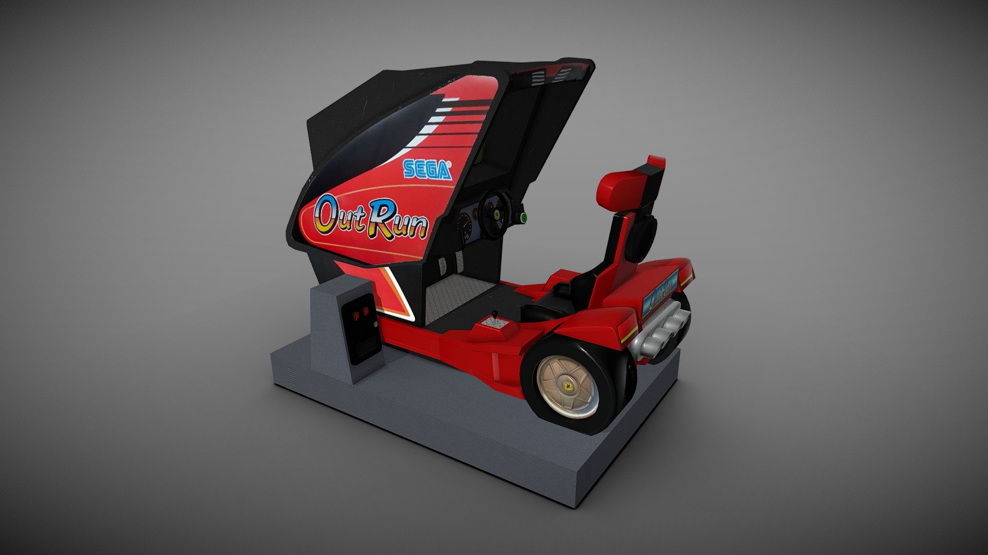 3D model of the 1986 arcade classic Outrun Deluxe.

Modelled in Blender and textured in Substance Painter 3d model